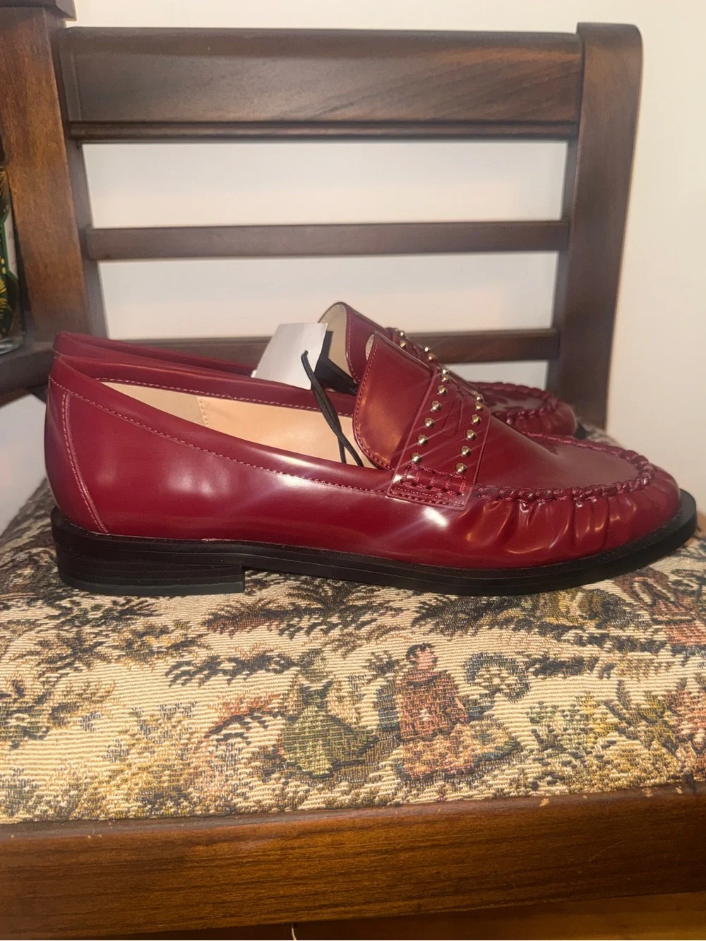 LOFT Studded Penny Loafers Burgundy Red Slip On Shoes Women’s Size 10 NWT